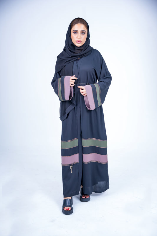 Blocked Striped Abaya